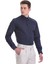 Lacivert Slim Fit Düz 100% Pamuklu Slim Yaka Uzun Kollu Casual Saten Gömlek 1