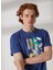 Bisiklet Yaka Baskılı Indigo Erkek T-Shirt Maxım 1