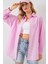 Çizgili Oversize Gömlek 20332 - Pembe 1