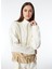 Kırık Beyaz Kadın Dik Yaka Relaxed Baskılı Sweatmont D4SL-SWT3028 1