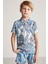 Çiçek Desenli Mavi Polo Yaka Çocuk T-Shirt 4