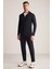 Slim Fit Lacivert Kapüşonlu Ince Hırka 2