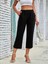 Kadın Beli Lastikli Düğme ve Cep Detaylı Kapri Ithal Keten Pantolon 1