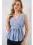 Kruvaze Yaka Kolsuz Bluz 966 - Mavi 1