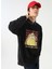 Fluffy Kapüşonlu Oversize Baskılı Antrasit Erkek Şardonlu Sweatshirt Fluffy-E-7 4