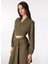 Haki Kadın Kruvaze Yaka Crop Crinkle Bluz F4SL-BLZ0860 2