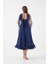 Kırinkıl Saten Kumaş Askılı Midi Boy Elbise - Lacivert 5