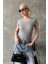Gri Geniş Yaka Fittili Basic Kadın T-Shirt MG2293 3