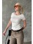 Beyaz Geniş Yaka Fittili Basic Kadın T-Shirt MG2293 1