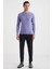 Slim Fit Bisiklet Yaka Açık Mor Merino Yün Triko 2