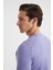 Slim Fit Bisiklet Yaka Açık Mor Merino Yün Triko 4
