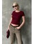 Bordo Geniş Yaka Fittili Basic Kadın T-Shirt MG2293 2