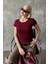 Bordo Geniş Yaka Fittili Basic Kadın T-Shirt MG2293 3