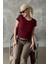 Bordo Geniş Yaka Fittili Basic Kadın T-Shirt MG2293 4