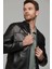 Neymar Erkek Siyah Slim-Fit Kısa Deri Ceket 21SGD6402U4 4