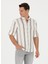 Slim Fit Düğmeli Yaka Çizgili Haki Erkek Gömlek Nova 1