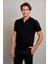 Siyah Slim Fit Jakarlı Fermuarlı Polo Yaka Triko Tişört 1