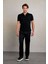 Siyah Slim Fit Jakarlı Fermuarlı Polo Yaka Triko Tişört 2