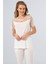 Kadın Ekru Dantelli Kısa Kol Pijama 3279 2