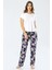 3336 Kadın Dokuma Çiçekli Kısa Kollu Pijama Takım Lacivert 1