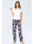 3336 Kadın Dokuma Çiçekli Kısa Kollu Pijama Takım Lacivert 2
