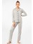 3365 Gri Kadın Düz Uzun Kollu Gömlek Yaka Pijama Takım 2