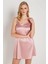 7270 Kadın Pembe Askılı Saten Gecelik 1