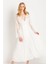 31770 Kadın Ekru Püsküllü Dantelli Krep Uzun Sabahlık 3