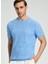 Örgü Desen Orta Mavi Bisiklet Yaka T-Shirt 1