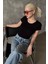 Siyah Geniş Yaka Fittili Basic Kadın T-Shirt MG2293 4