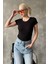 Siyah Geniş Yaka Fittili Basic Kadın T-Shirt MG2293 5