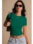 Kadın Bntn Yeşili Bisiklet Yaka Likralı Kısa Kol Body Crop Bluz 1