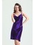 7790 Kadın Mor Degaje Yaka Saten Gecelik 1