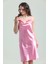 7790 Kadın Pembe Degaje Yaka Saten Gecelik 2