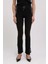 Kadın Siyah Gümüş Taşlı Zincir Detaylı Yırtmaçlı Örme Pantalon 4