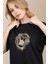 Siyah Uzun Aslan Desen Nakışlı Regular T-Shirt 3