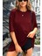 Kadın Bordo Basic Düz Baskısız Oversize Salas T-Shirt 2