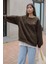 Kadın Kahverengi Arid Mountain Baskılı 0 Sıfır Yaka Oversize Salaş Bol Kesim Polar Sweatshirt 2