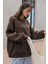 Kadın Kahverengi Arid Mountain Baskılı 0 Sıfır Yaka Oversize Salaş Bol Kesim Polar Sweatshirt 3