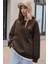 Kadın Kahverengi Arid Mountain Baskılı 0 Sıfır Yaka Oversize Salaş Bol Kesim Polar Sweatshirt 4