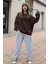 Kadın Kahverengi Arid Mountain Baskılı 0 Sıfır Yaka Oversize Salaş Bol Kesim Polar Sweatshirt 5