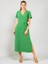 Lupinn Moda Yeşil V Yaka Kısa Kollu Yandan Bağlamalı Kuşaklı Midi Elbise - Yazlık Dokuma 1