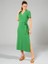 Lupinn Moda Yeşil V Yaka Kısa Kollu Yandan Bağlamalı Kuşaklı Midi Elbise - Yazlık Dokuma 2