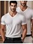 2li Beyaz Renk Erkek V Yaka T-Shirt Günlük Spor Tişört 1