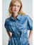 Beli Ipli Desenli Denim Görünümlü Gömlek - Mavi 3
