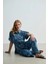 Beli Ipli Desenli Denim Görünümlü Gömlek - Mavi 5