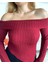 Madonna Yaka Kabartmalı Asimetrik Kesim Bordo Bluz 4