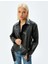 Yeni Sezon Crop Oversize Suni Deri Biker Ceket Fermuarlı Cepli Kemer Detaylı 1