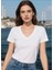 2li Siyah Beyaz Renk Kadın V Yaka T-Shirt Günlük Rahat Tişört 3
