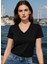 2li Siyah Beyaz Renk Kadın V Yaka T-Shirt Günlük Rahat Tişört 4